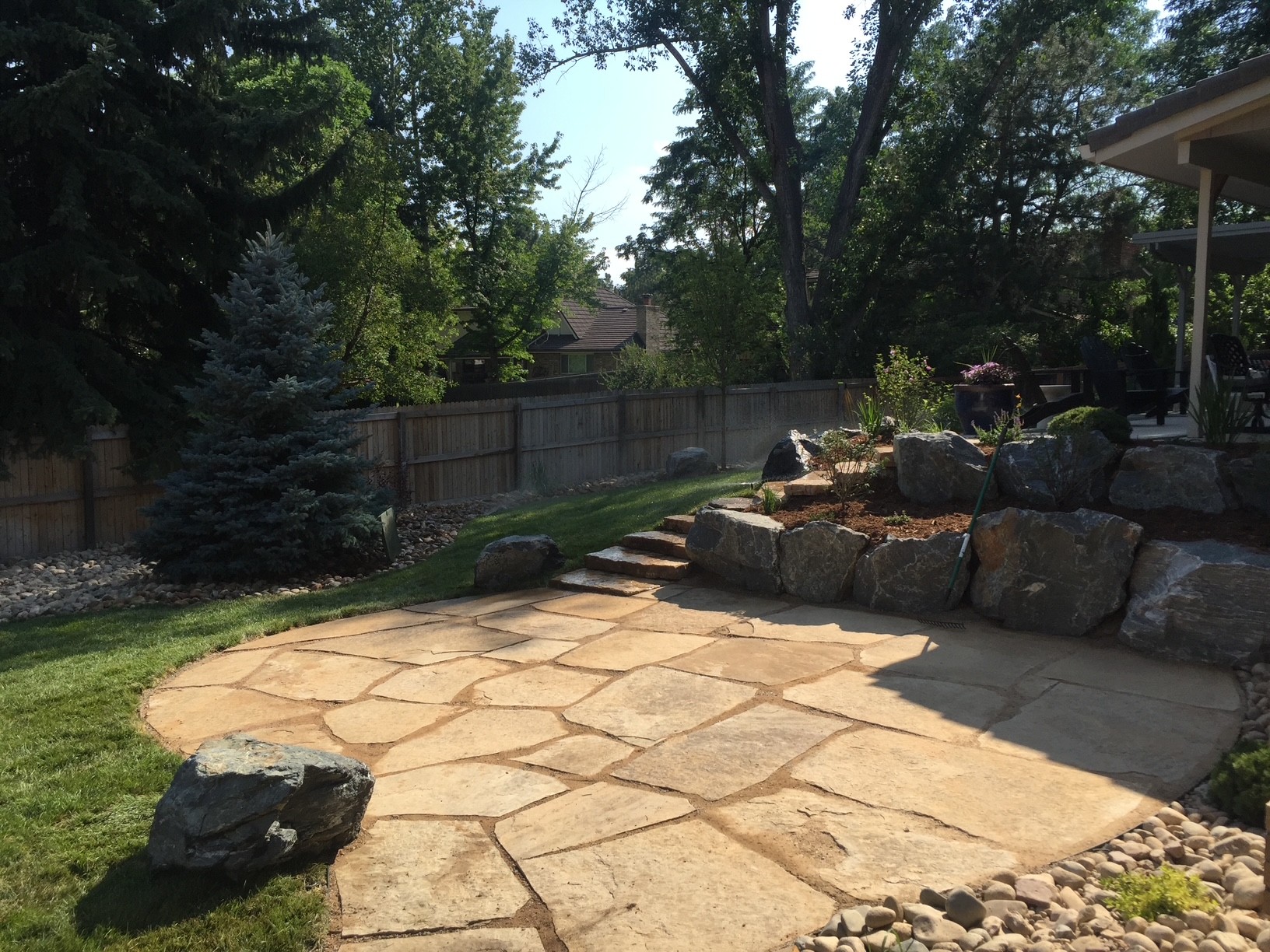 Flagstone patio installation