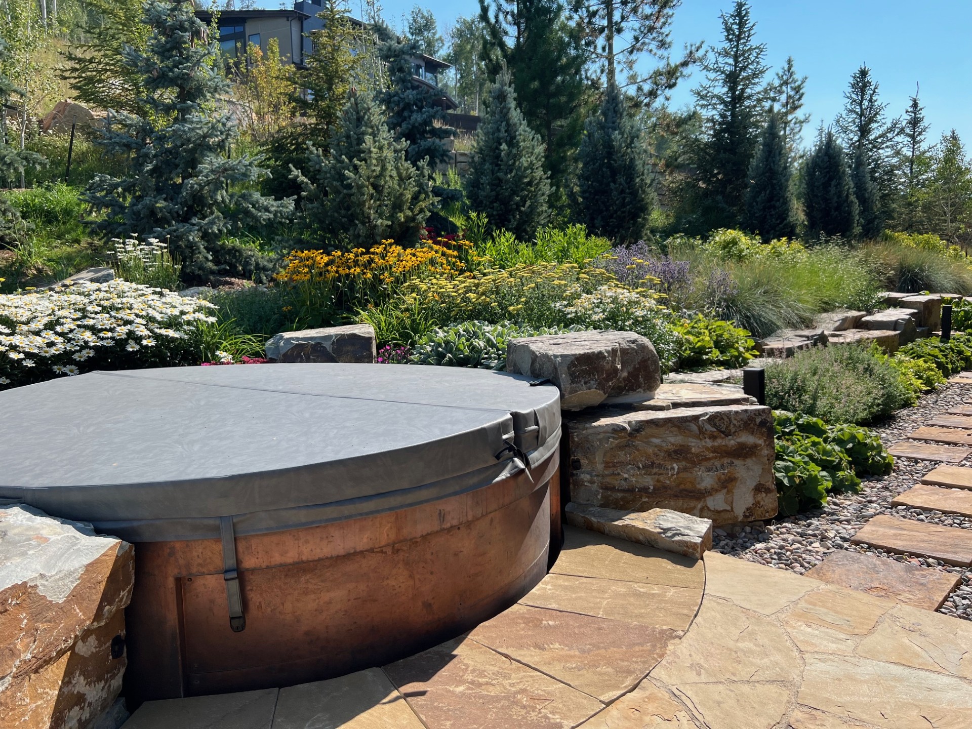 Hot tub installation with landscaping