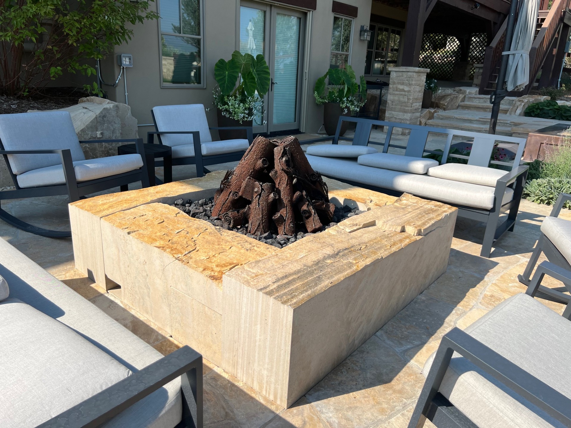 Modern fire pit in Colorado landscape