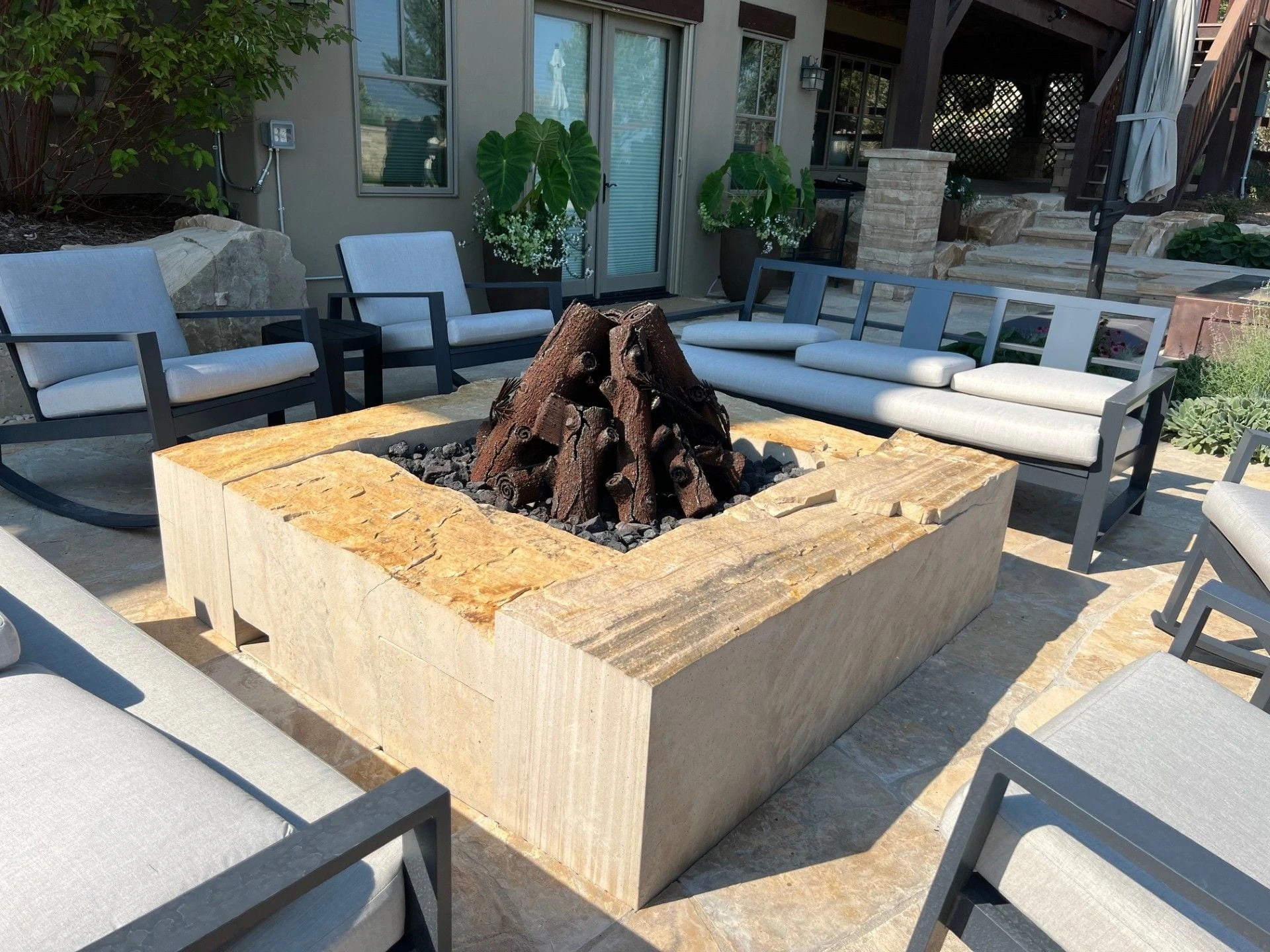 Modern fire pit in Colorado landscape